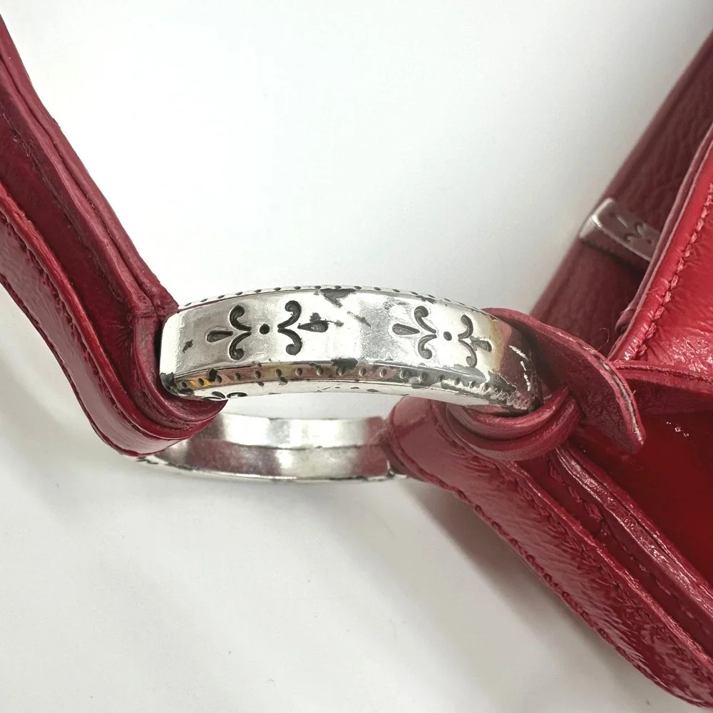Vintage Brighton Straw Tote Bag Red Patent Leather Trim Woven Shoulder Bag Heart